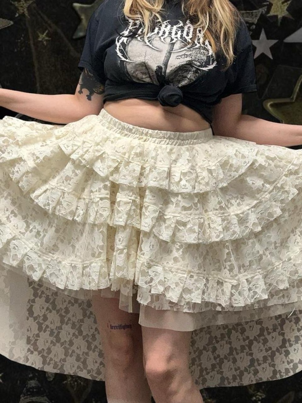Cream Lace High Low Burlesque Skirt Romantic Feminine Style